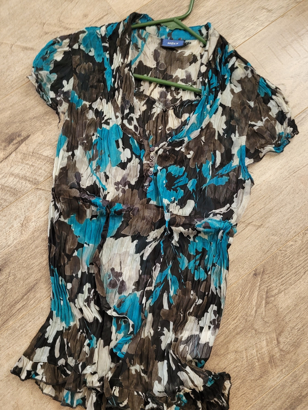 Mexx Women's Teal Floral Short Sleeve Blouse